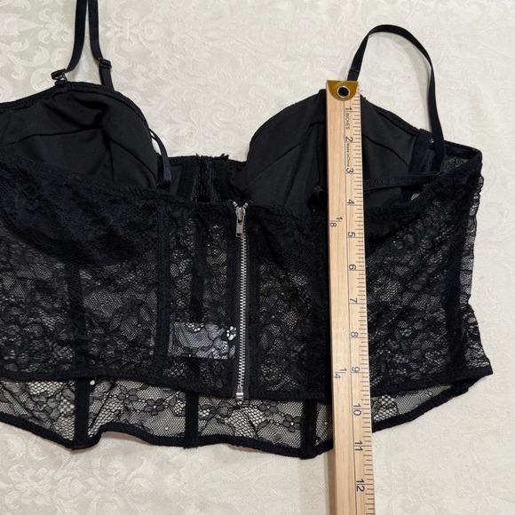 DYNAMITE‎ Black Lace Corset Bustier Top XL Zipper Back Romantic Whimsigoth - Picture 8 of 9